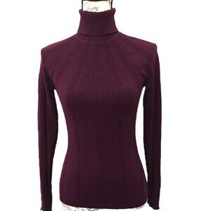 WHITE HOUSE BLACK MARKET MODERN RIBBED TURTLENECK SWEATER MAROOON WINE XS